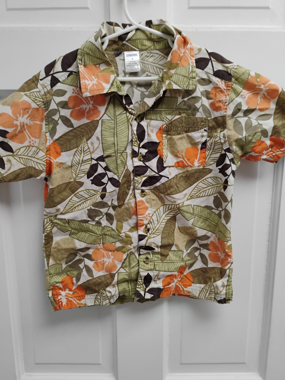Gymboree Tropical Leaf Print Button-Up Shirt in Orange & Green